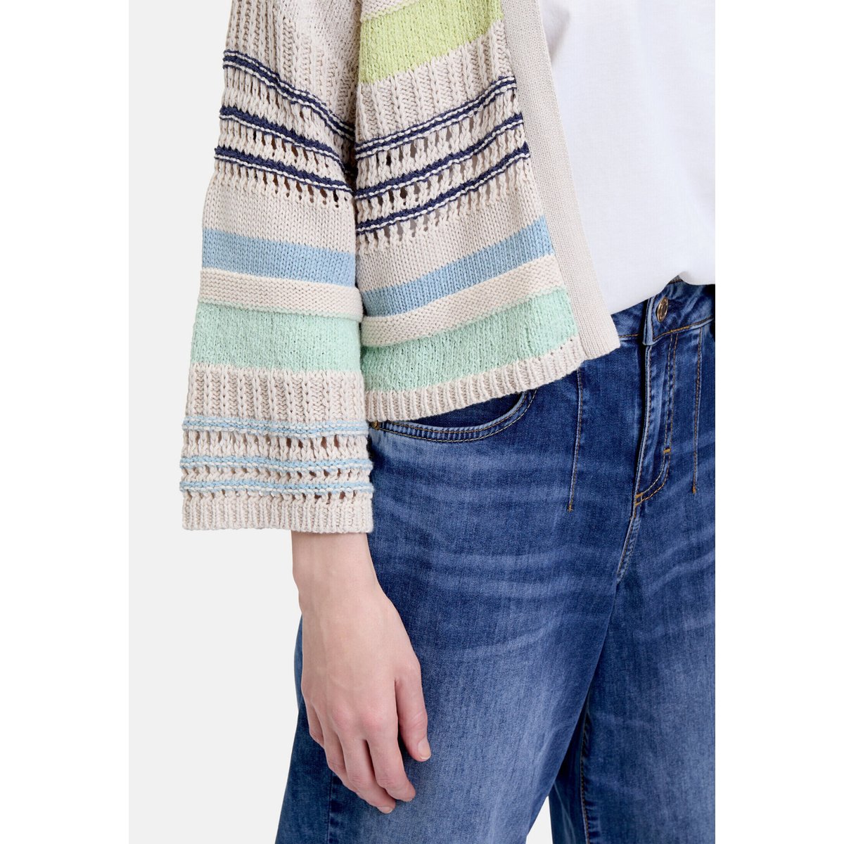 Cardigan en maille à motif colour blocking beige/bleu, CARTOON