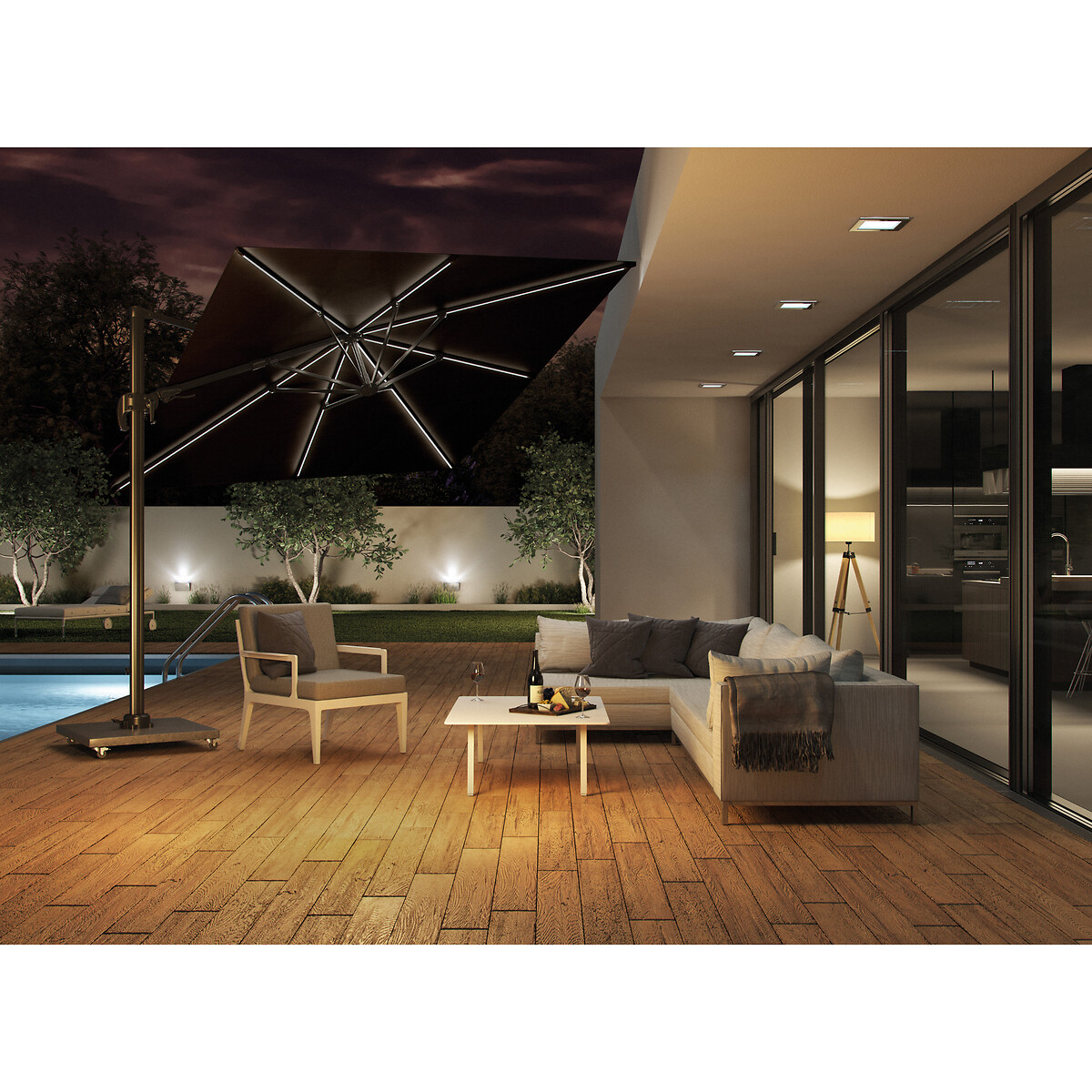 Challenger Dual Tilt Easy Adjustable Cantilever Parasol with LED Lighting (3m grey, SO'HOME