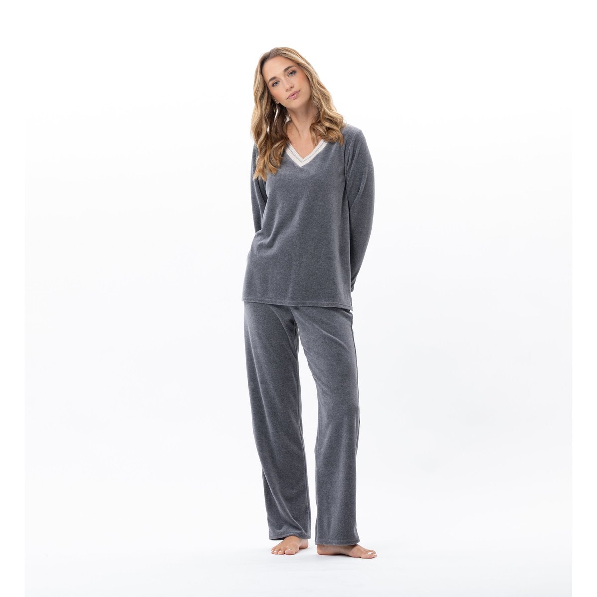 Ensemble homewear en velours COUNTRY 122 gris, LE CHAT