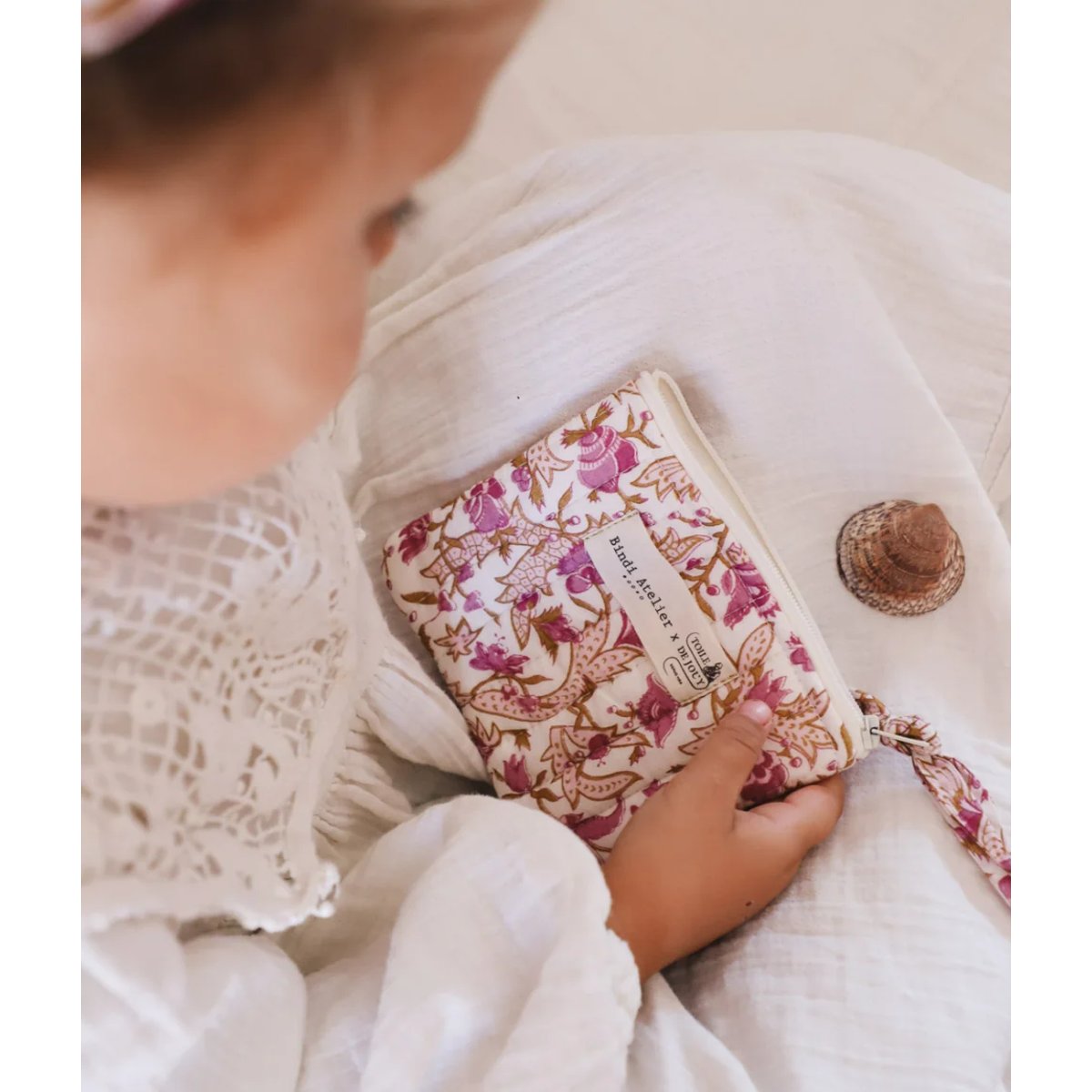 Porte-monnaie Toile de Jouy depuis 1760 - Forest rose blush, BINDI ATELIER
