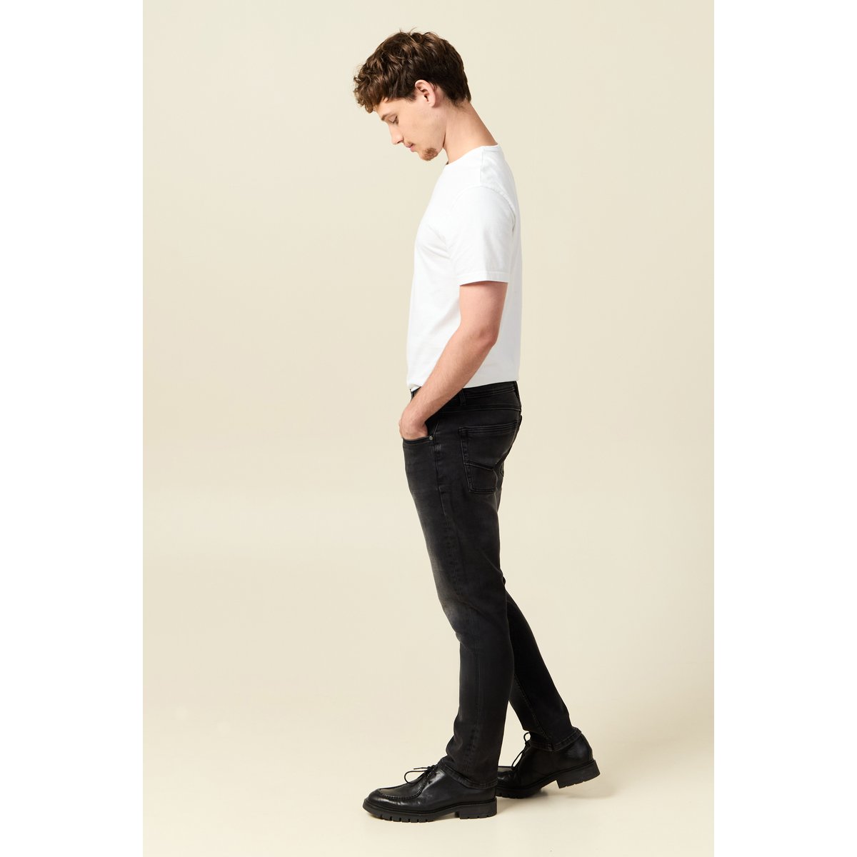 Jeans straight longueur 34 denim denim noir, BONOBO