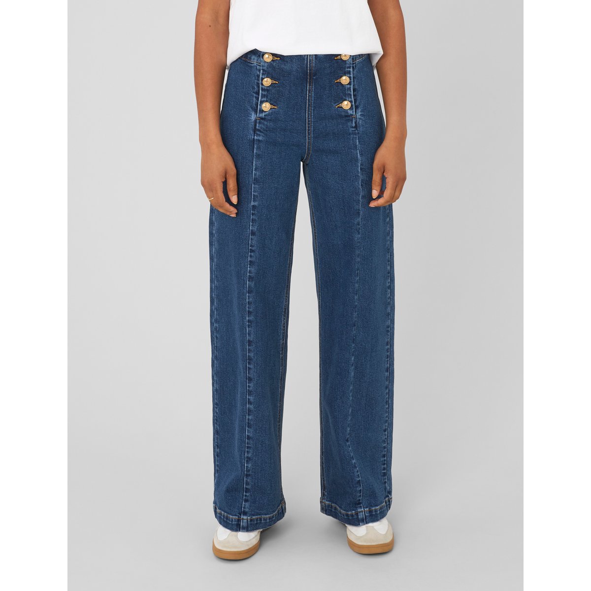 Jean wide leg boutonné bleu foncé, BZB