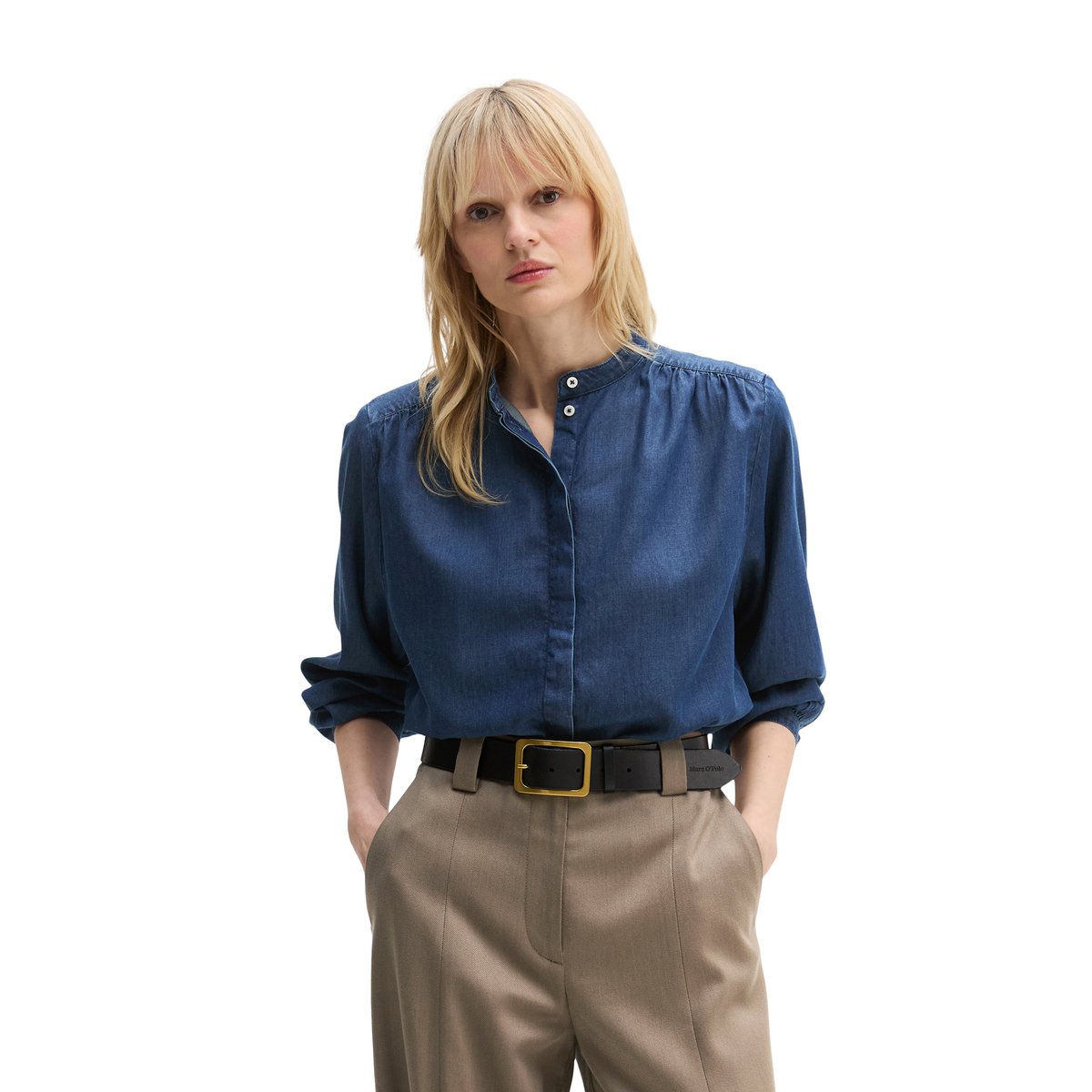 Blouse en jean loose en lin mélangé bleu fooncé, MARC O'POLO