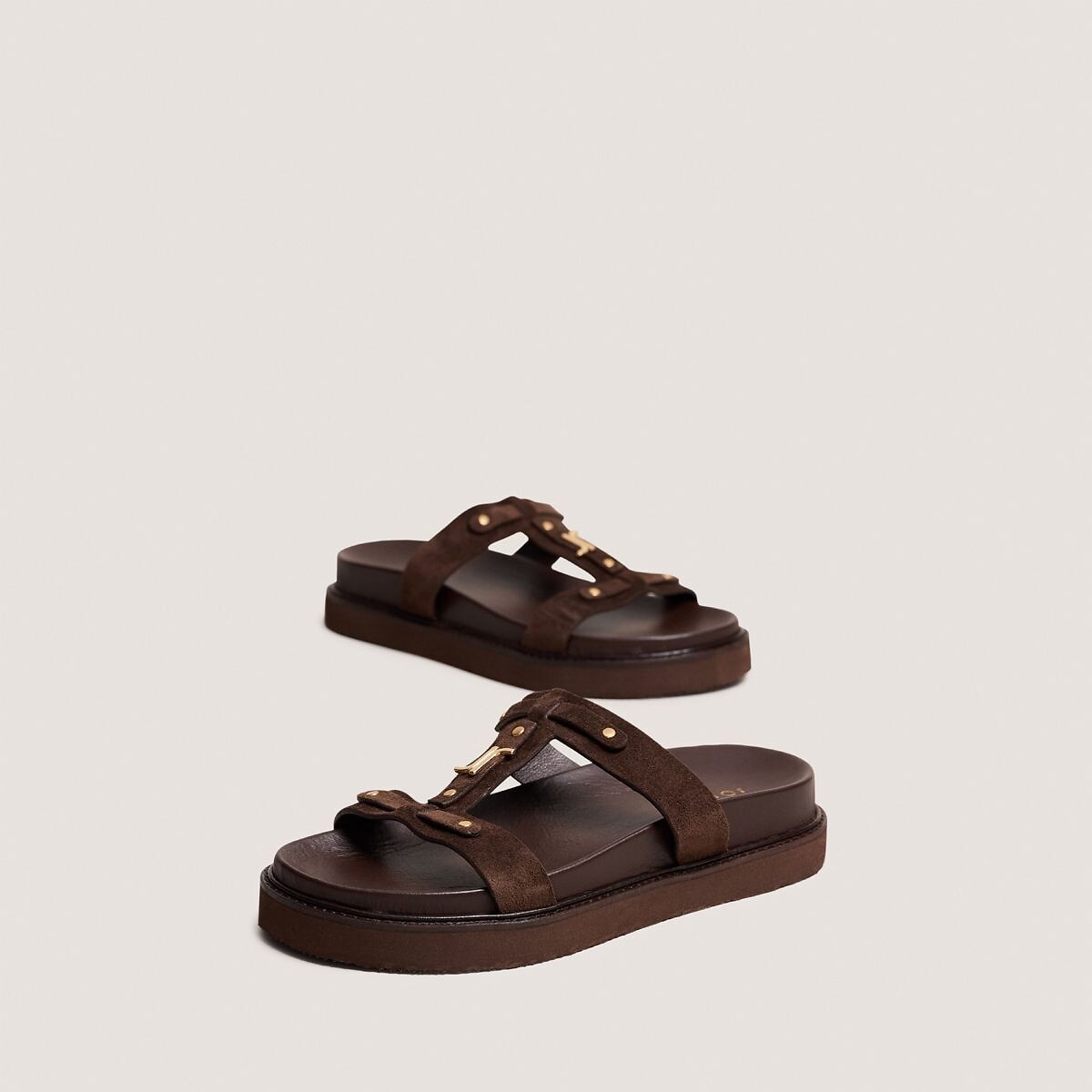 Mules en cuir velours, Luana marron, JONAK