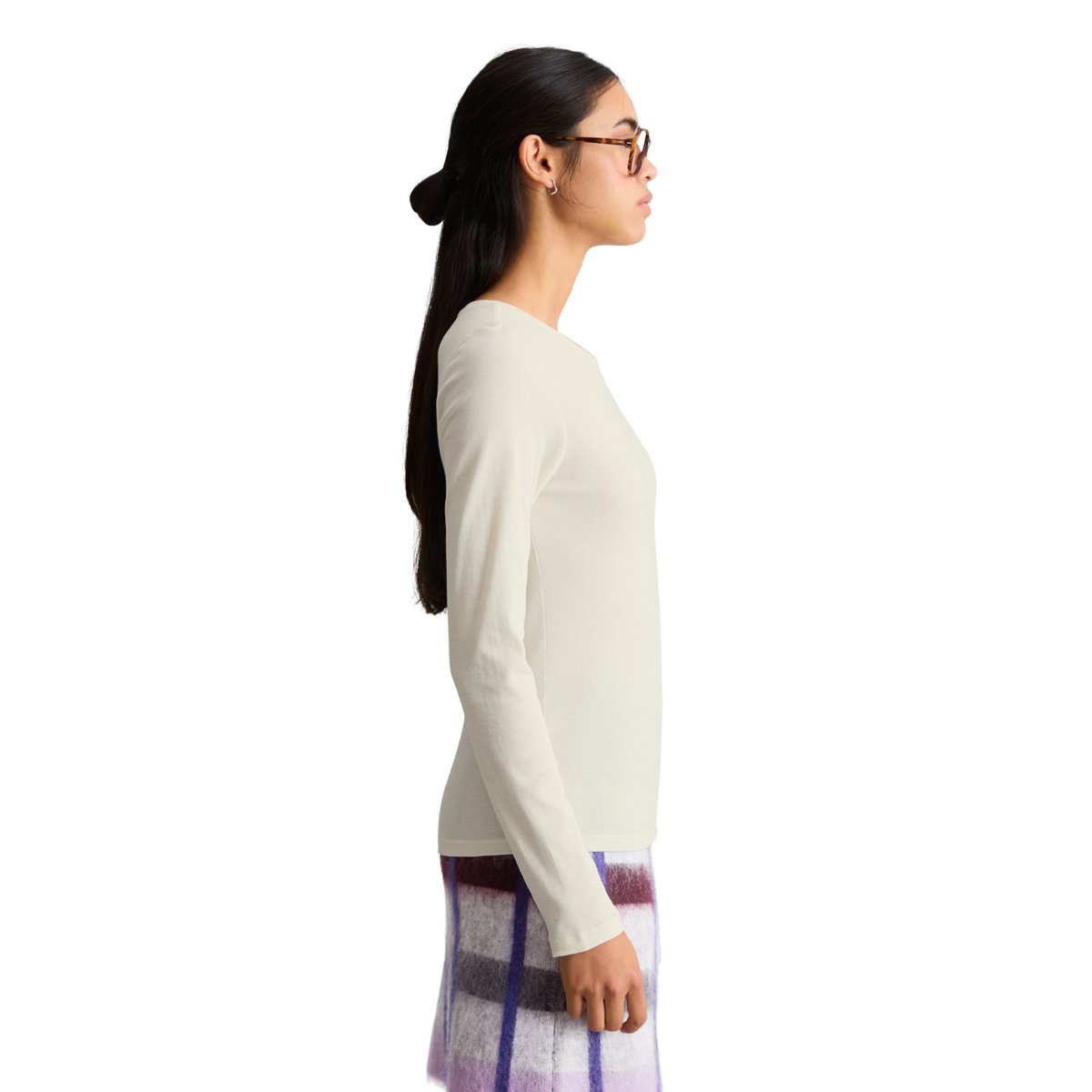 T-shirt long slim en jersey côtelé doux blanc, MARC O’POLO DENIM