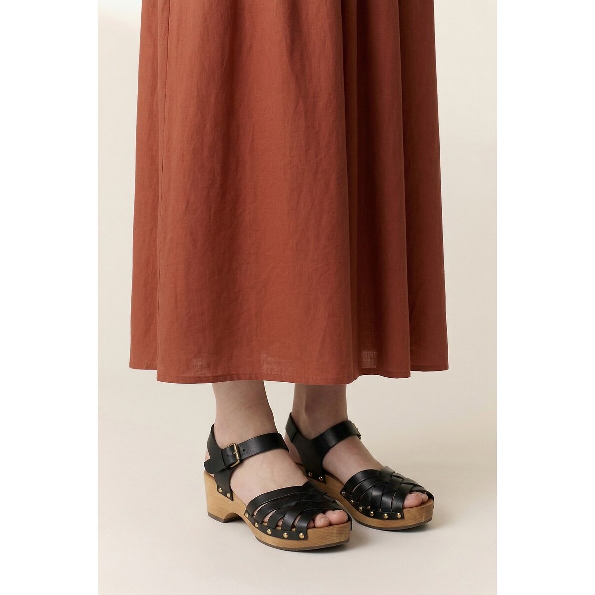 Rahul Asymmetric Midi Dress with Smocked Detail terracotta, LEON & HARPER
