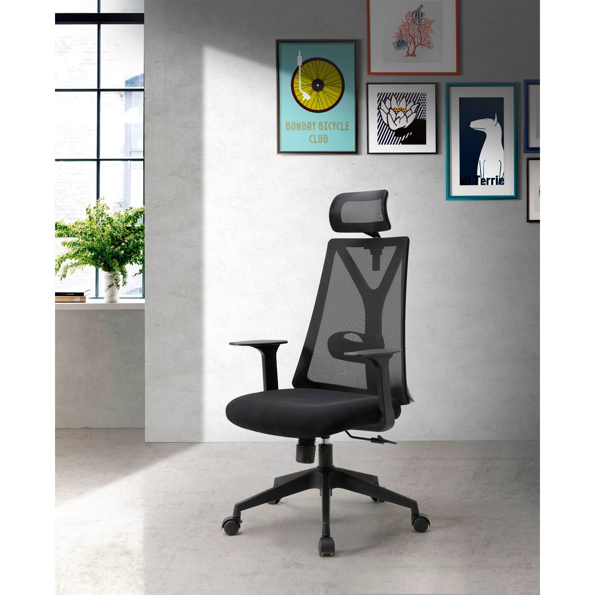 Fauteuil de bureau à roulettes en tissu, NEO noir, HISPANOHOGAR