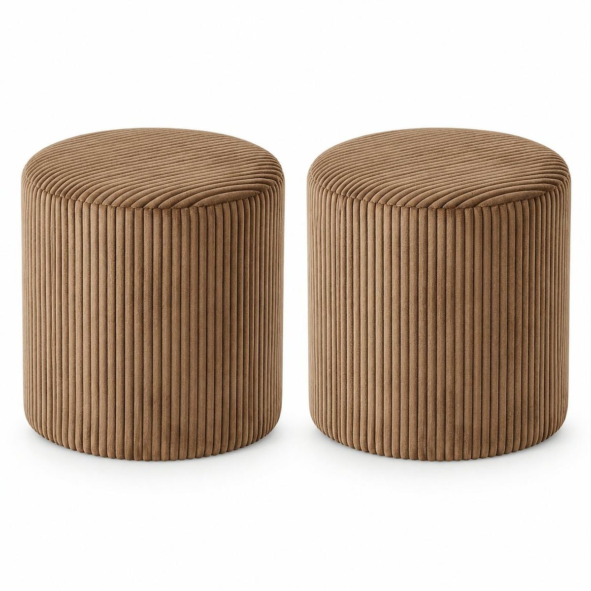 Pouf rond velours côtelé camel (lot de 2) MALMOE marron, PIER IMPORT