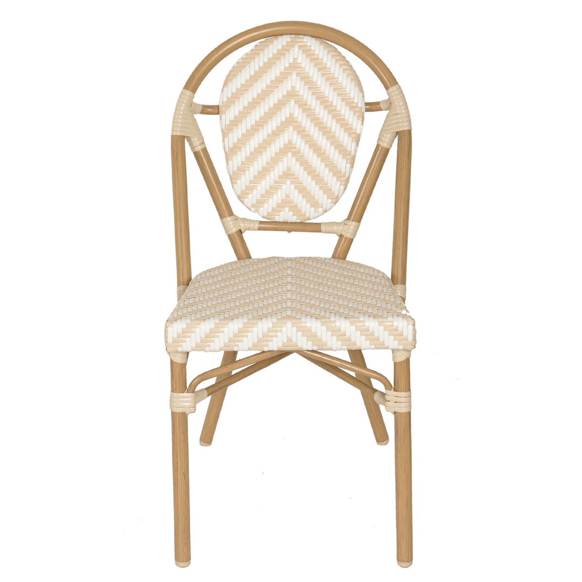 Chaise de terrasse style bistrot parisien en aluminium et rotin synthétique, ALMA beige, OVIALA
