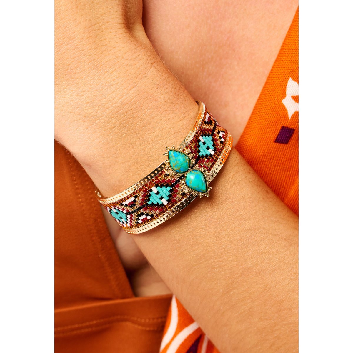 Bracelet jonc avec perles tissées FRISCO turquoise, HIPANEMA
