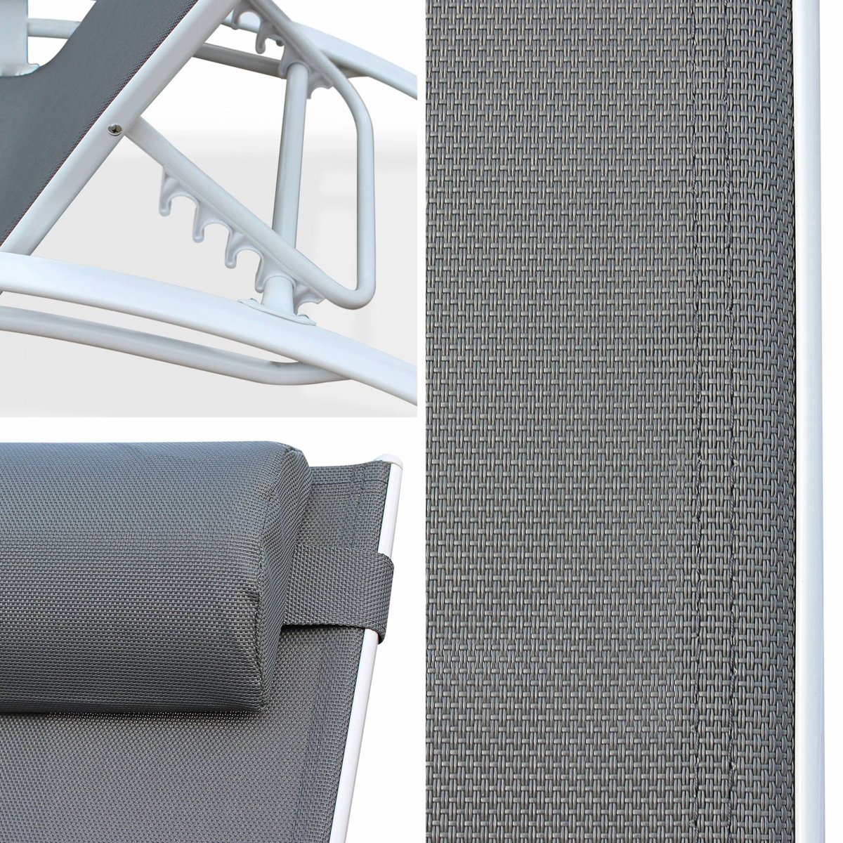 Bain de soleil aluminium multi positions (lot de 2) LOUISA blanc / gris, SWEEEK