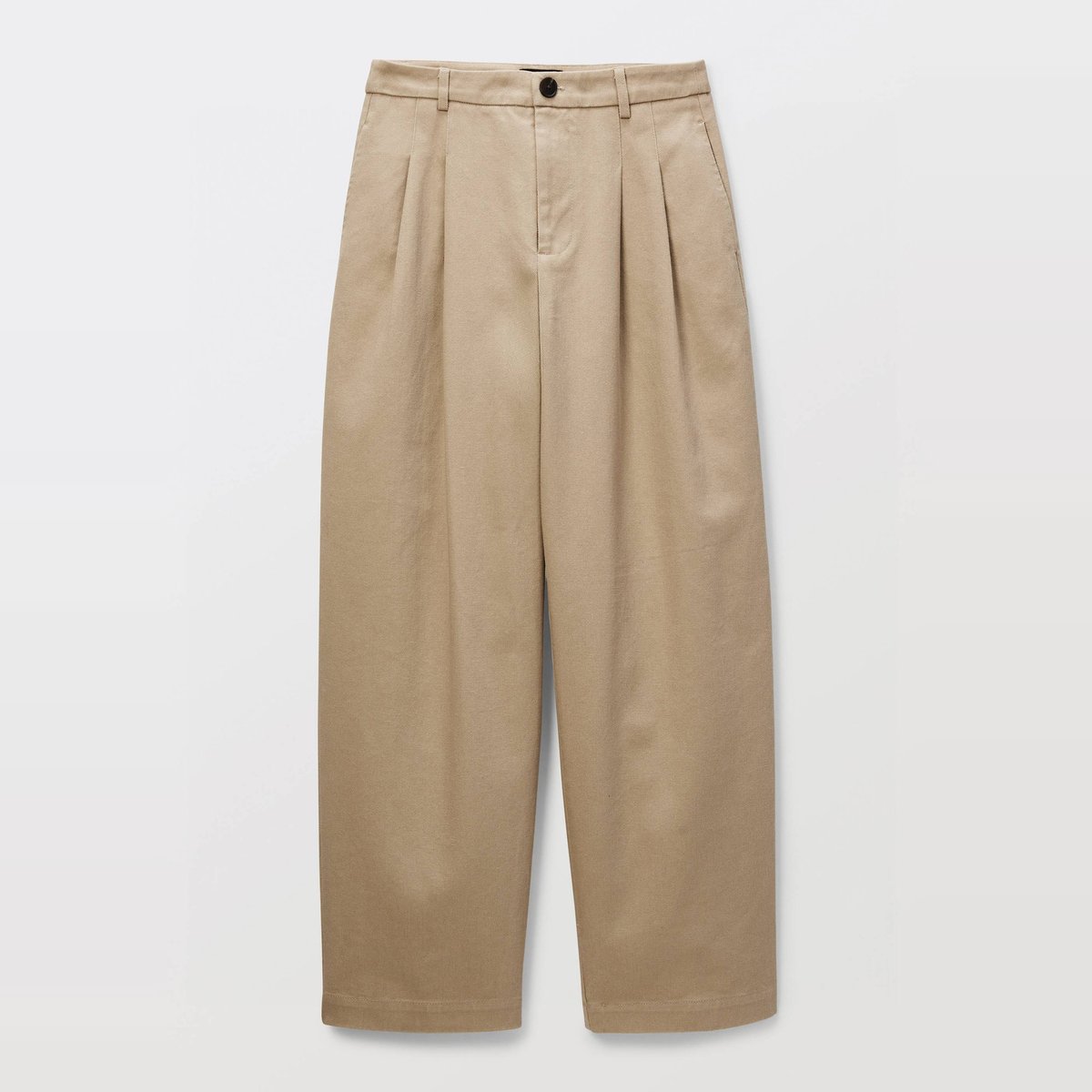 Pantalon à pinces en coton beige, MONOPRIX