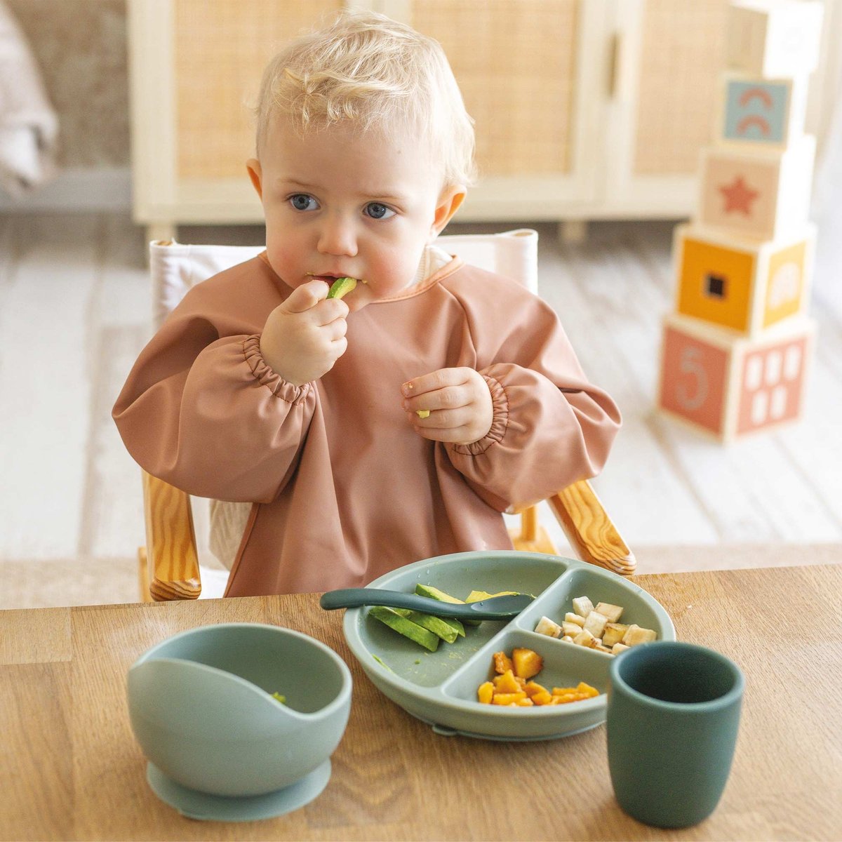 Kit repas silicone bébé - 2 pièces verde, TROIS KILOS SEPT