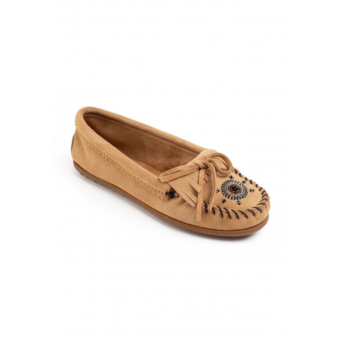 Mocassins en cuir suede ME TO WE taupe, MINNETONKA