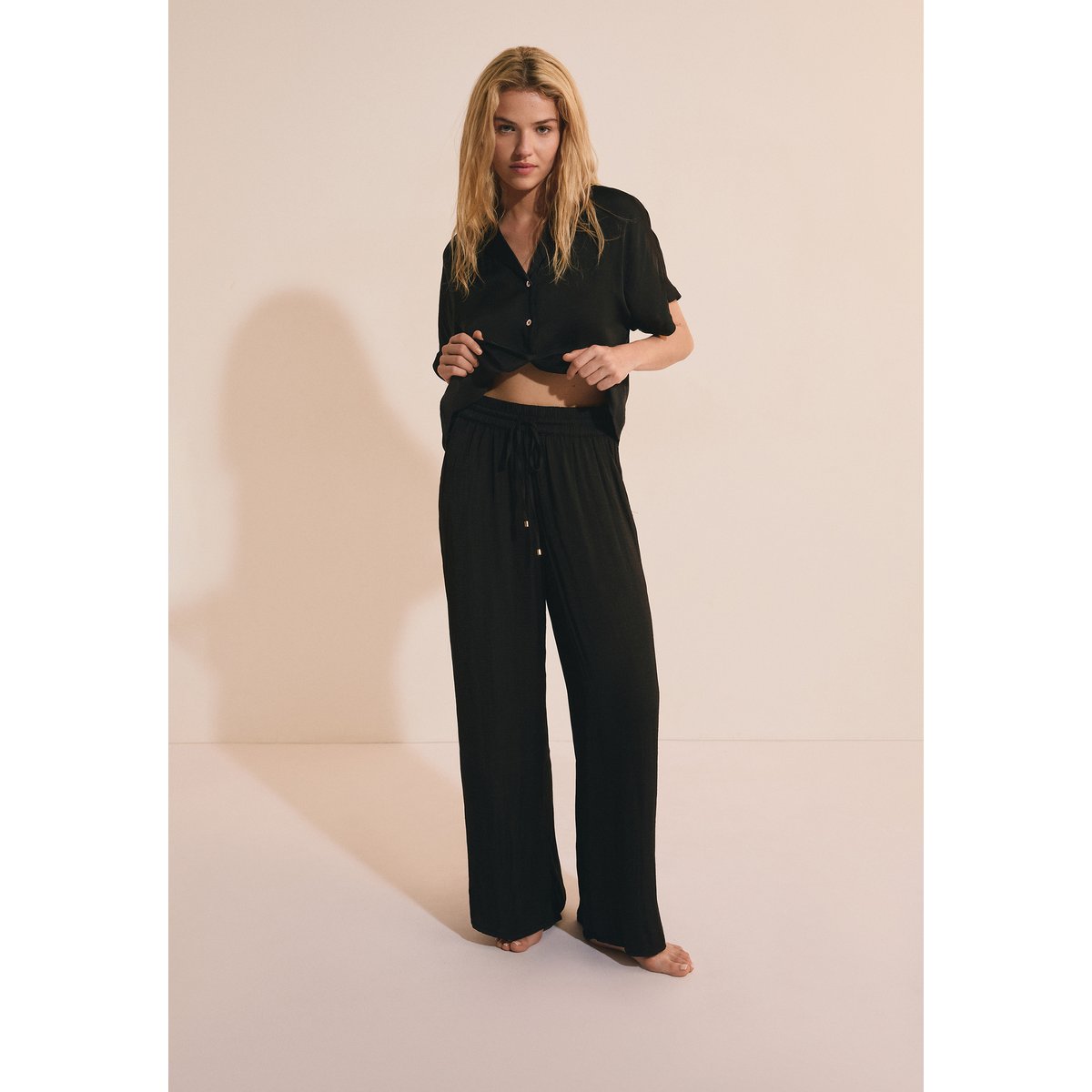 Pantalon de pyjama satiné coupe large CHEETA noir, ETAM
