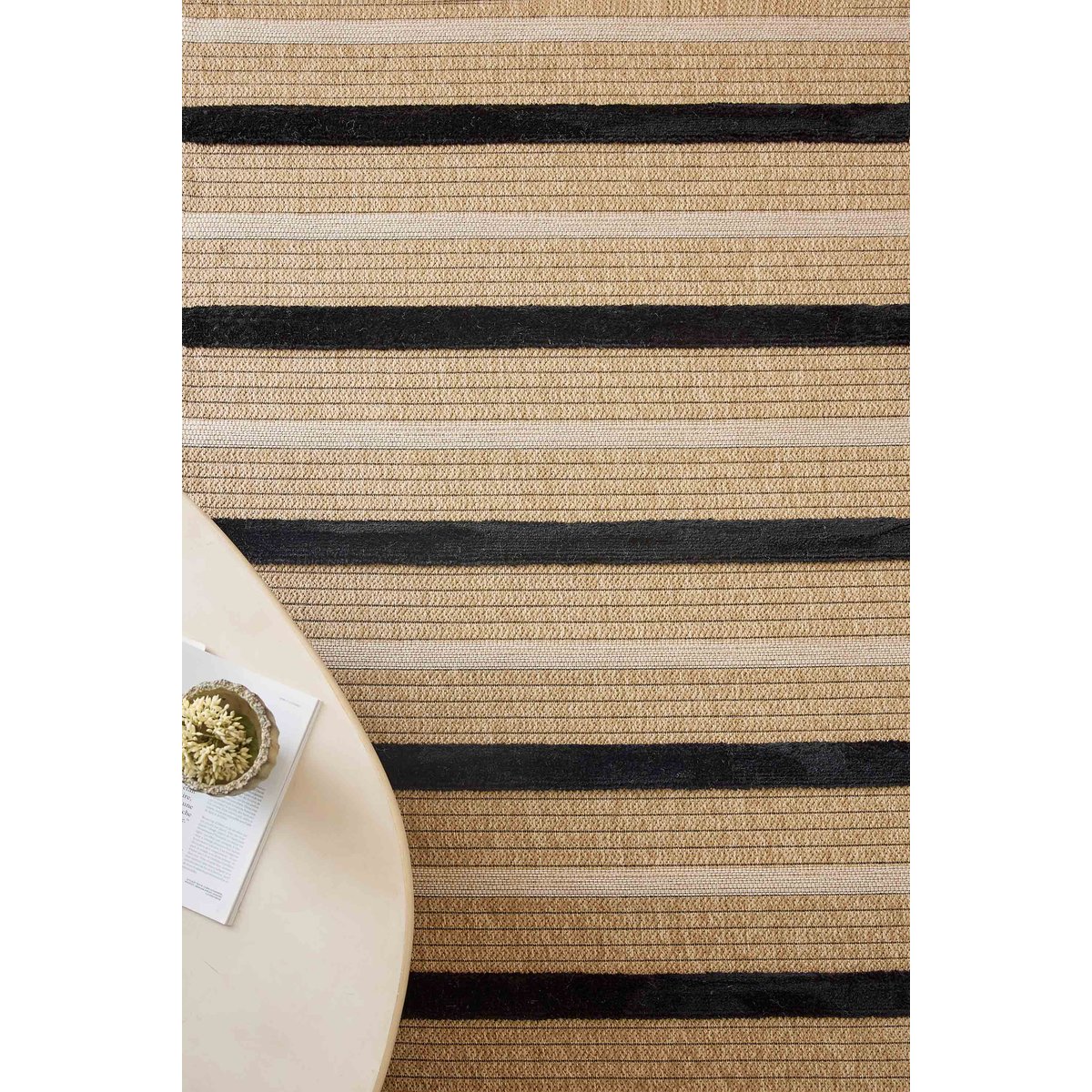 Tapis interieur jute à rayures PALMA beige et noir, NAZAR RUGS