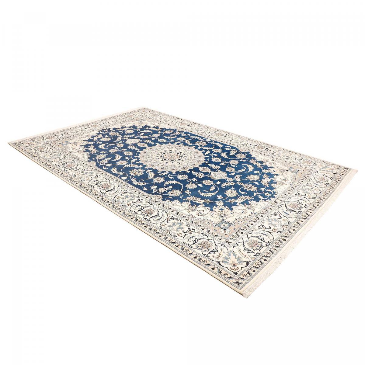 Tapis d'orient au motif oriental, noué main, NAIN 13 bleu, beige, crème, UN AMOUR DE TAPIS