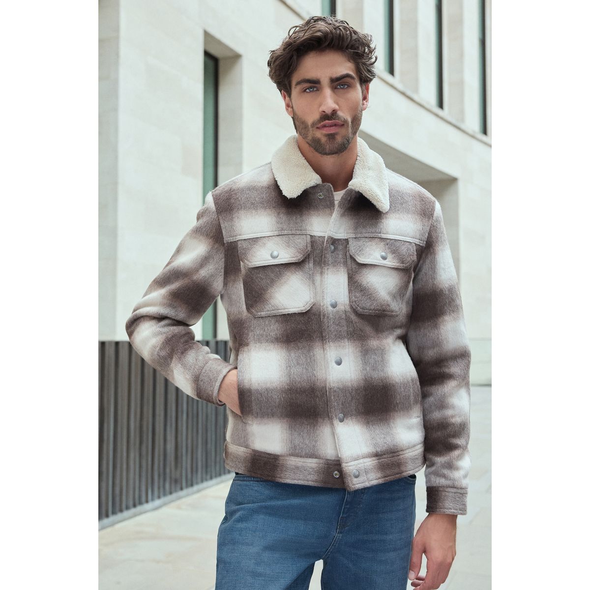 Veste aux carreaux camionneur naturel, NEXT