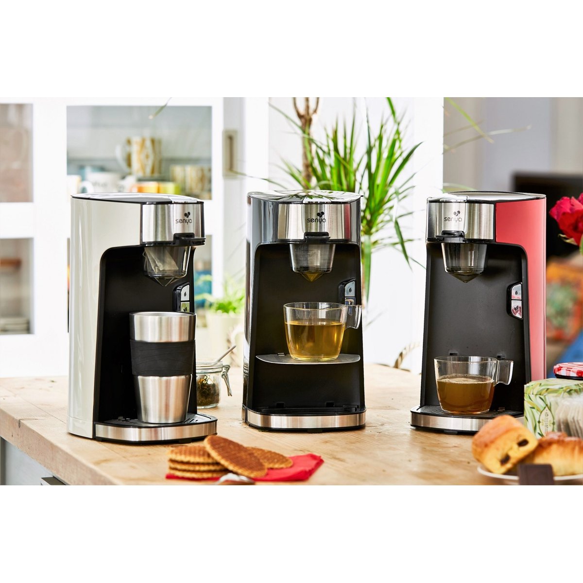 Machine à thé tea time & coffret découverte crème rouge, SENYA
