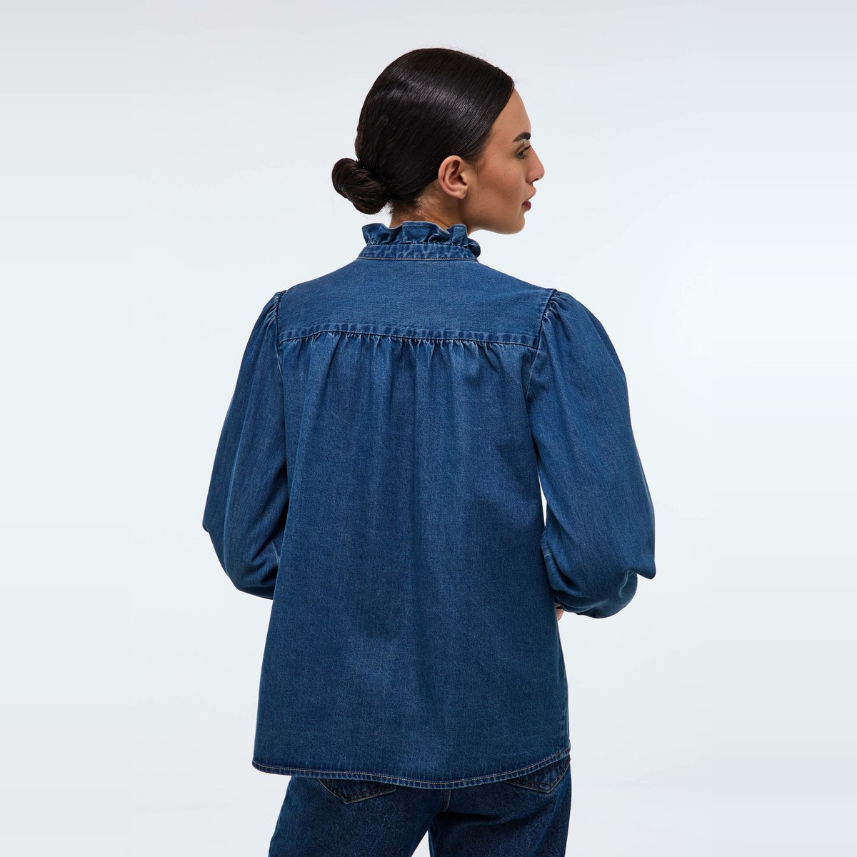 Blouse manches longues unie en denim en coton BIO GOTS stone denim, MONOPRIX