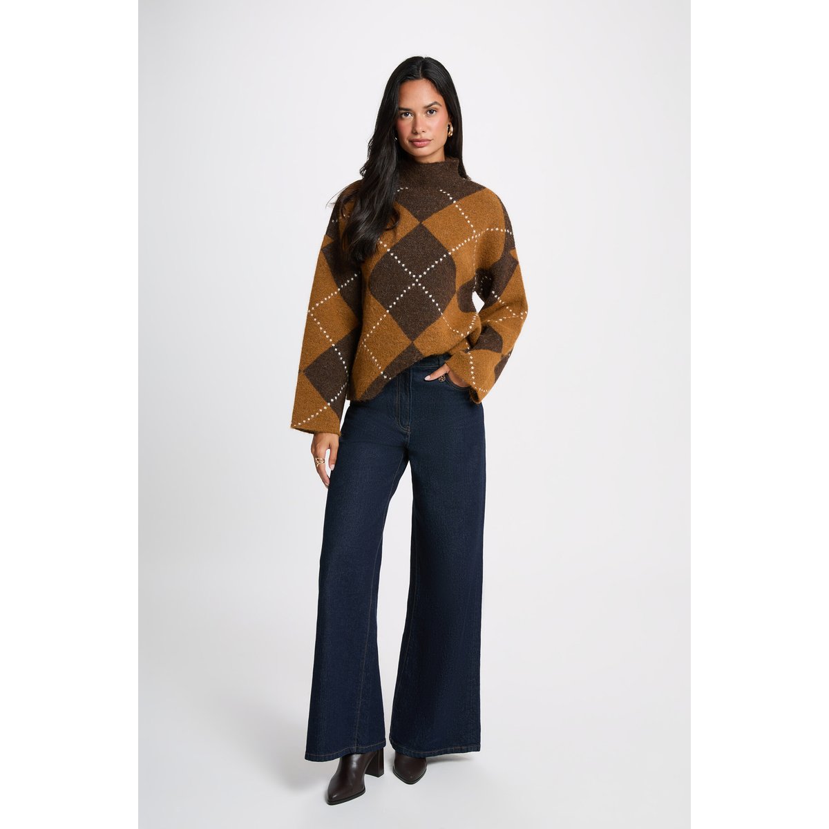 Pull col montant marron, MORGAN