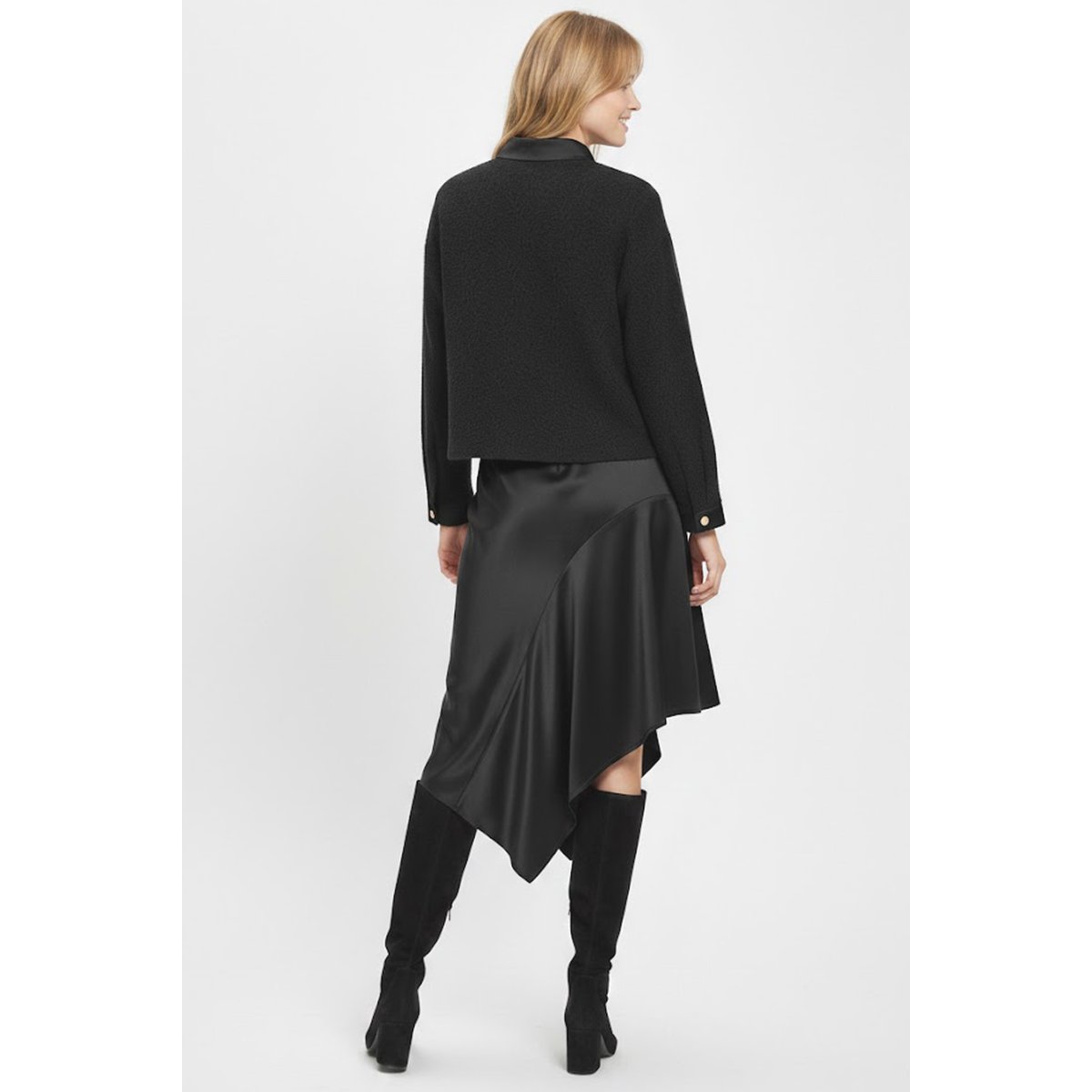 Jupe asymétrique en satin INES noir, DERHY