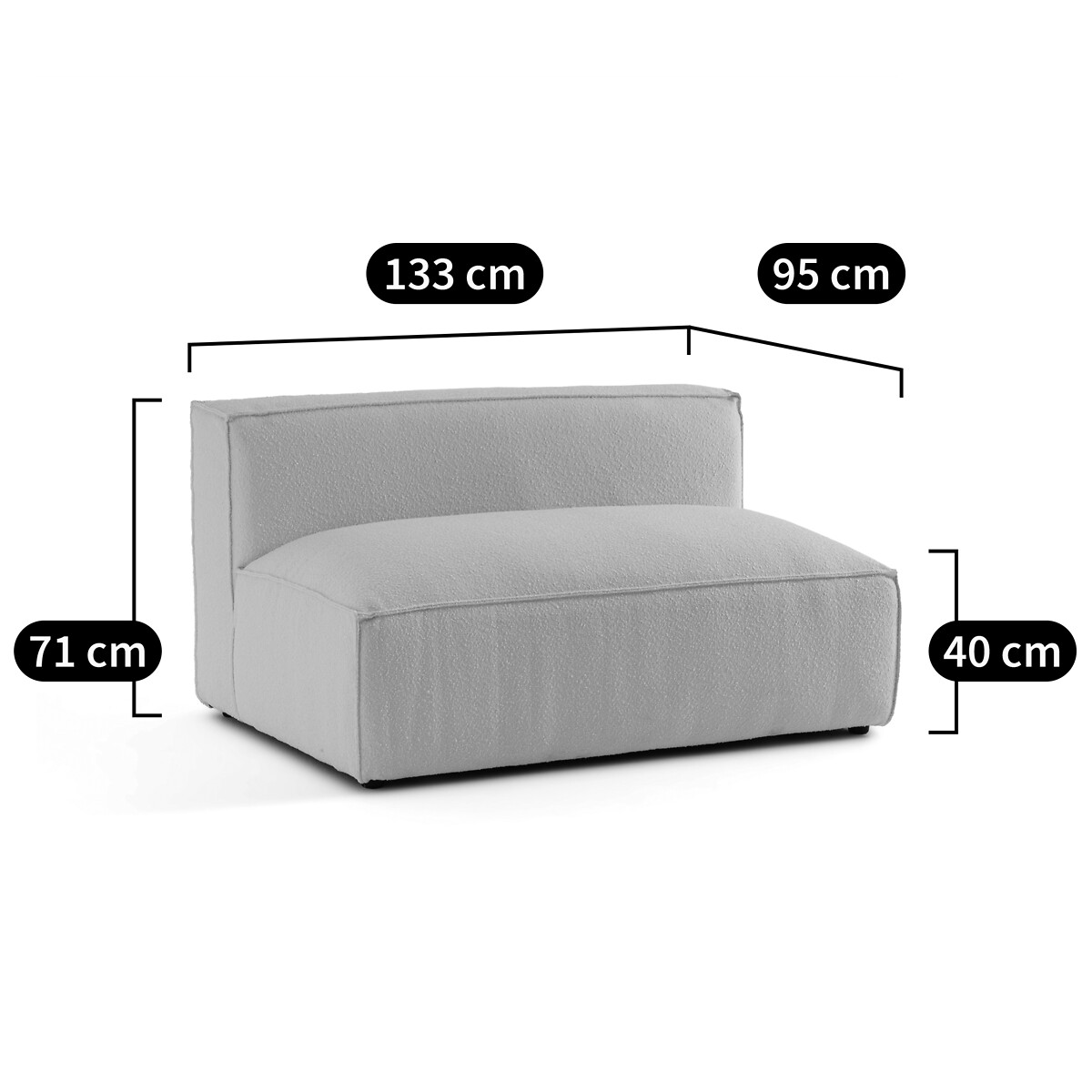 Elément banquette pour canapé modulable, 2 places, en velours texturé, SEVEN bleu de prusse, LA REDOUTE INTERIEURS