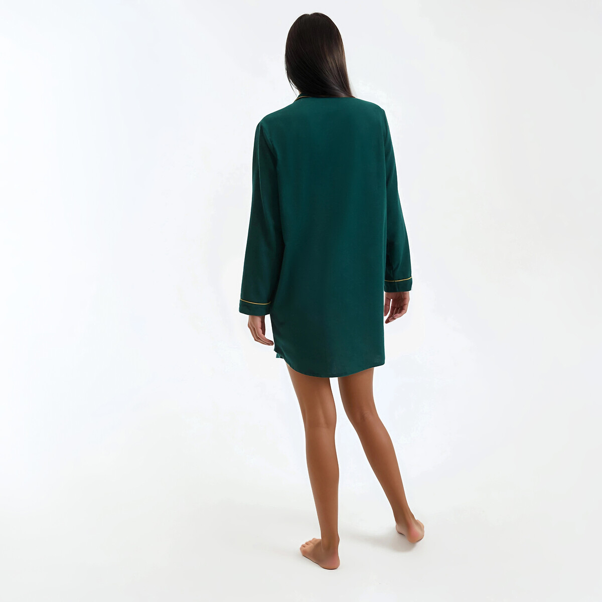 Liquette em flanela de algodão puro, assinatura NOÉLIE verde-abeto, LA REDOUTE COLLECTIONS