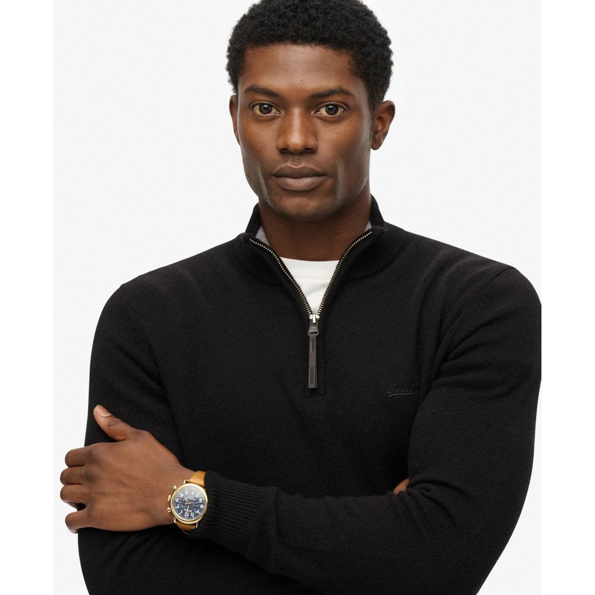 Pull à col camionneur noir, SUPERDRY