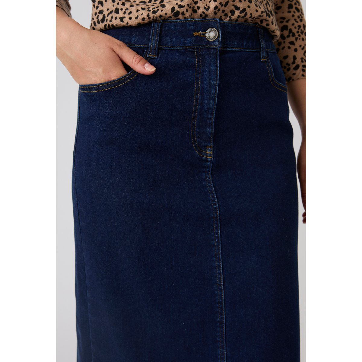 Jupe denim droite bleu denim foncé, DAMART