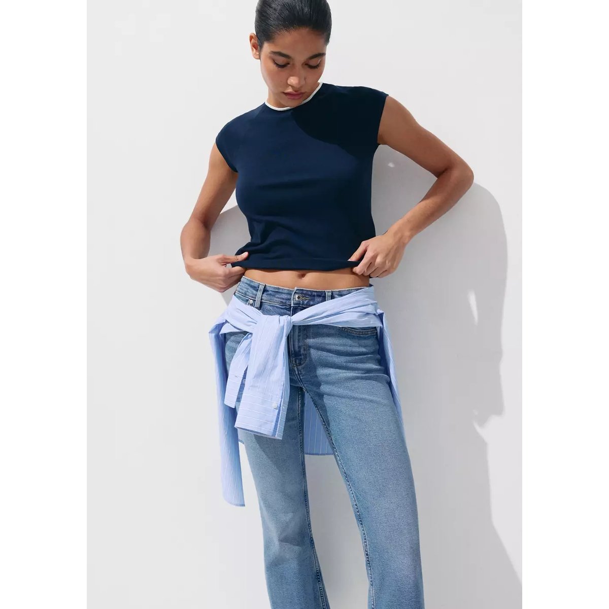 Jean Sienna flare crop bleu moyen, MANGO