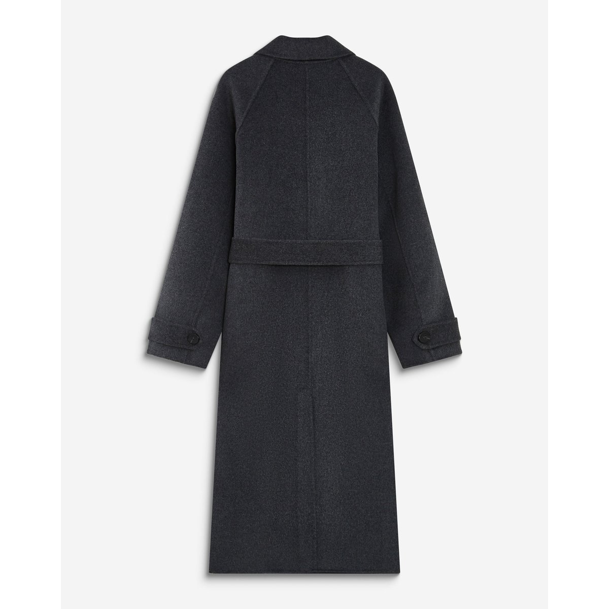 Manteau long en laine mélangée ceinturé sable Adam anthracite, GRACE & MILA