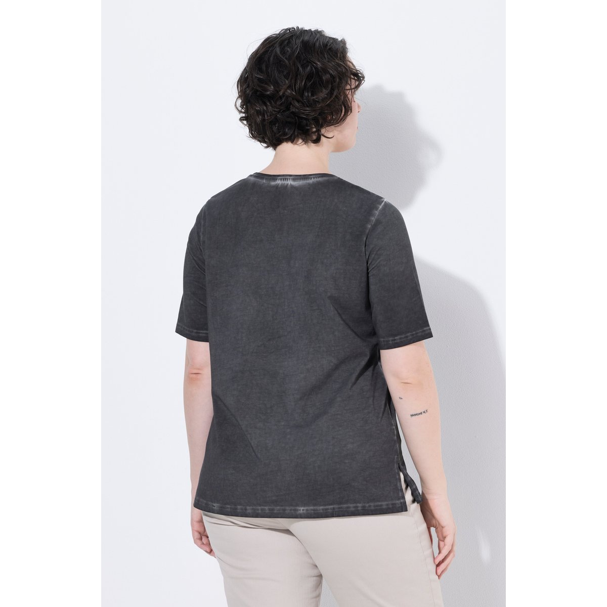 T-shirt, ananas, coupe classique, col rond gris graphite, ULLA POPKEN