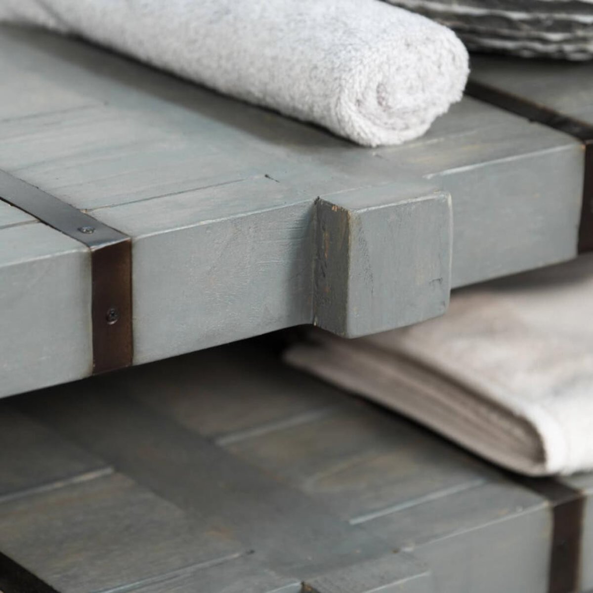 Meuble double de en métal et mindi rectangle 160 cm LOFT gris, WANDA COLLECTION