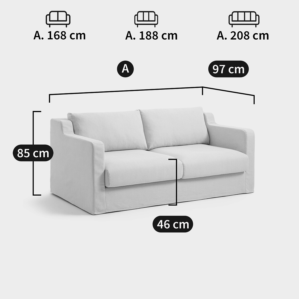 Canapé convertible déhoussable, 2, 3 ou 4 places, en coton et lin, LINETTO ecru, LA REDOUTE INTERIEURS