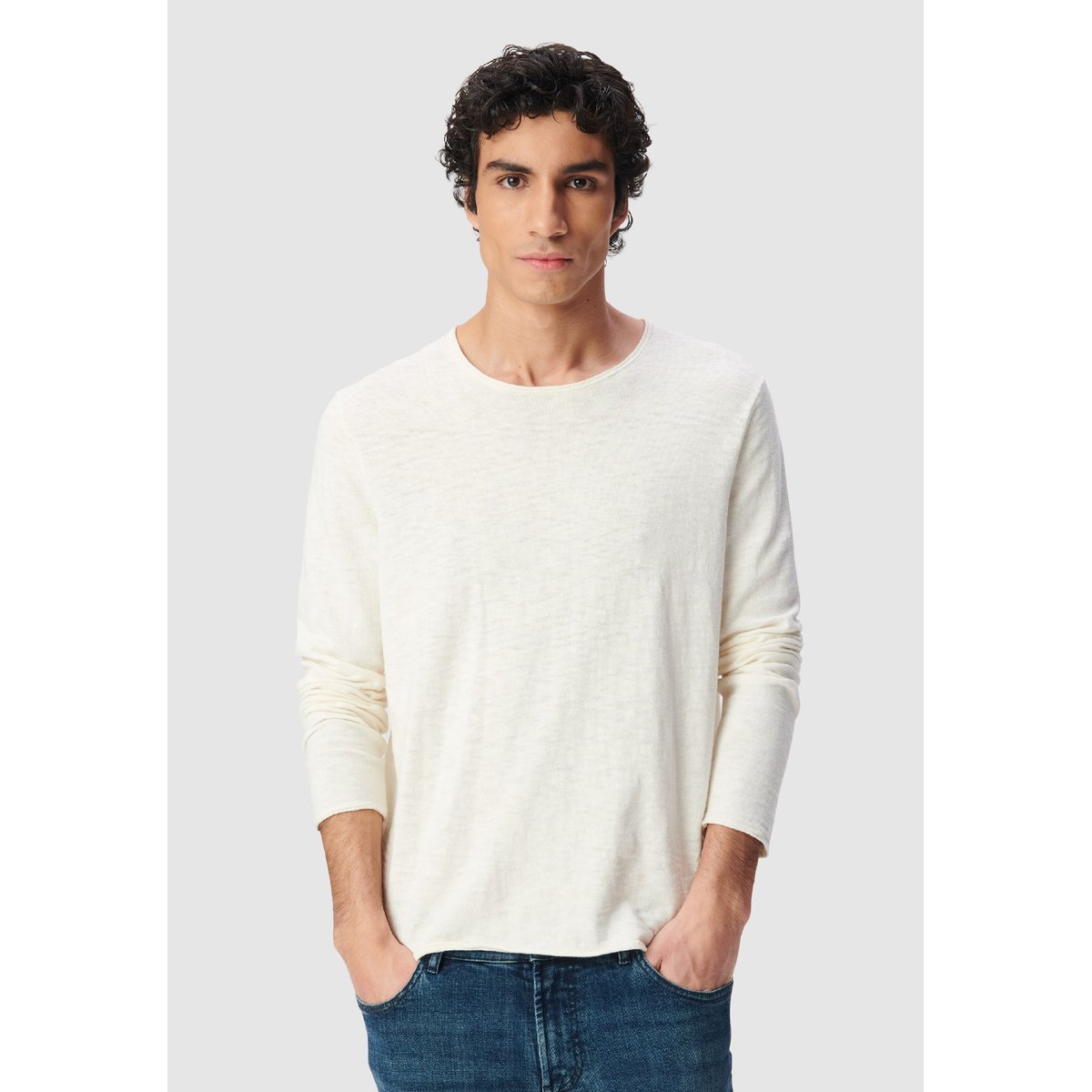 Pull tricot flammé à bords roulottés ecru, IKKS