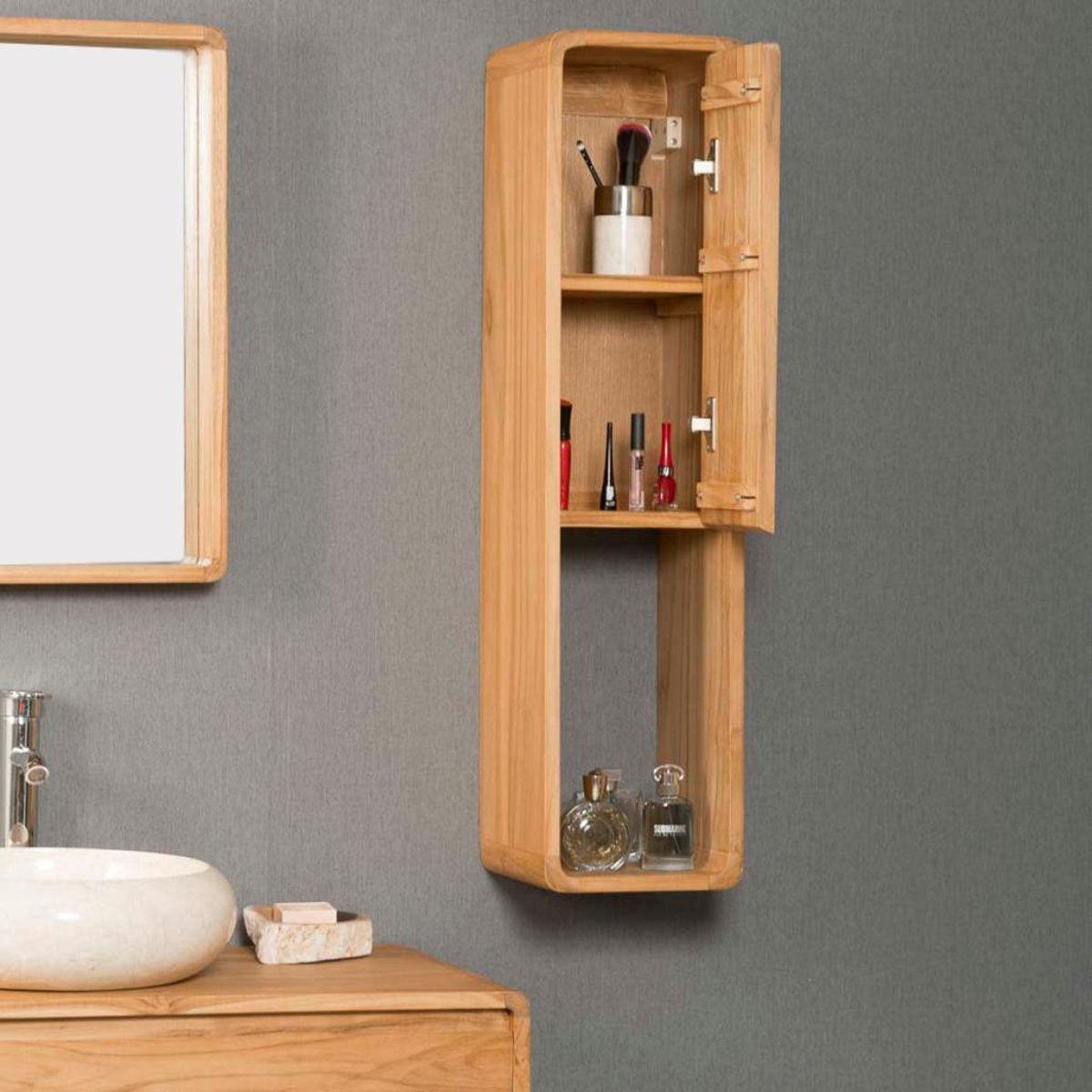 Colonne suspendu en teck rectangle de MILO naturel, WANDA COLLECTION