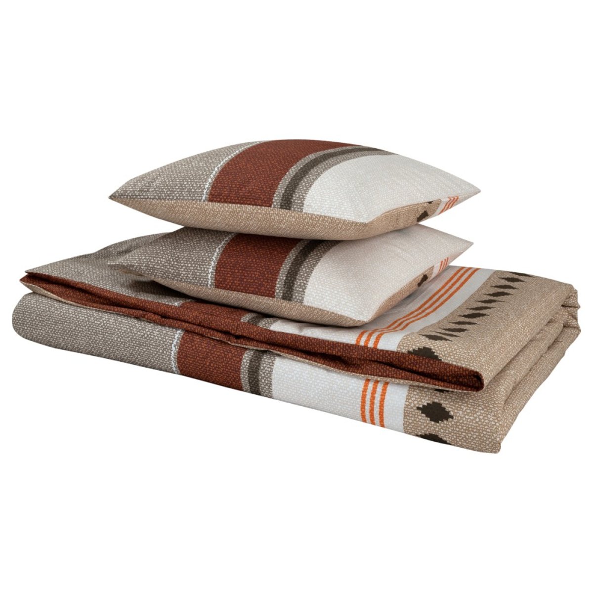 Housse de couette 240x220 RHODA + 2 taies Percale de coton marron, DECORATIE