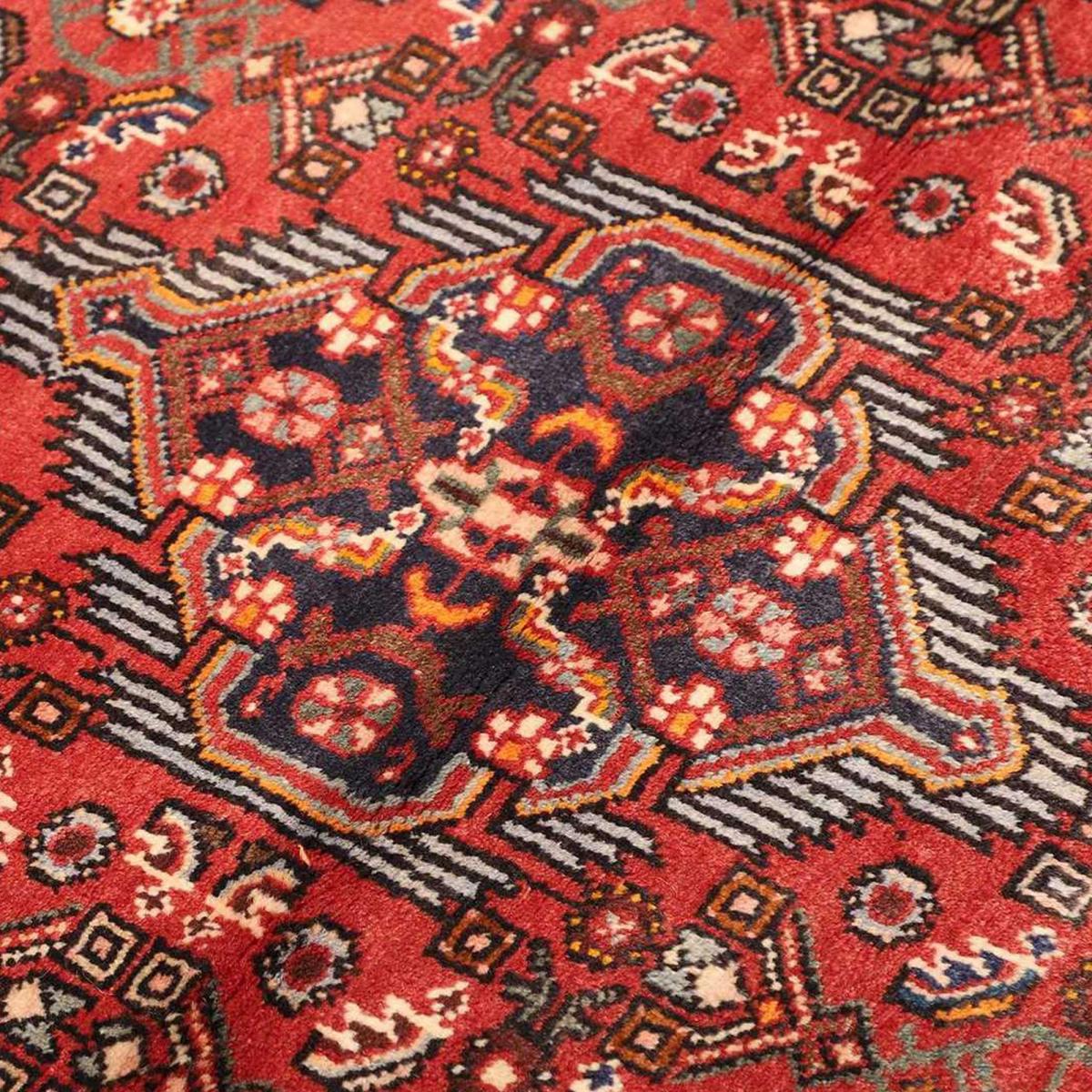 Tapis d'orient à motif oriental, noué main en laine, HAMADAN 26 rouge, bleu, crème, UN AMOUR DE TAPIS