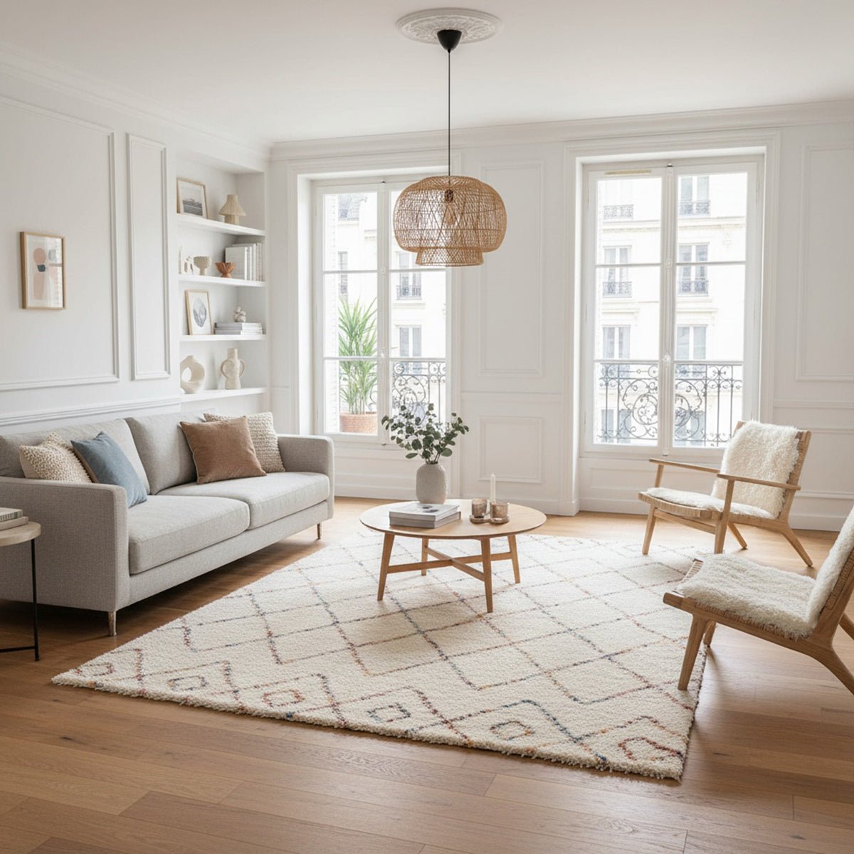 Tapis shaggy design doux et volumineux HARLEQUIN beige sable, AFK LIVING
