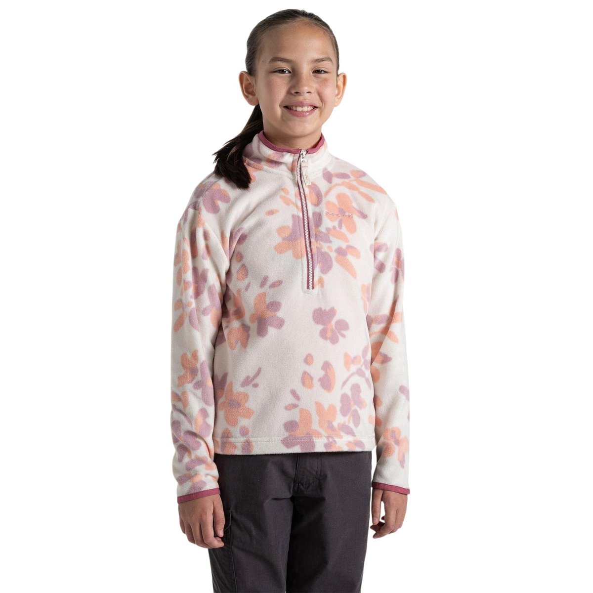 Sweat à col montant zippé motif/style floral et rayures blanc, CRAGHOPPERS