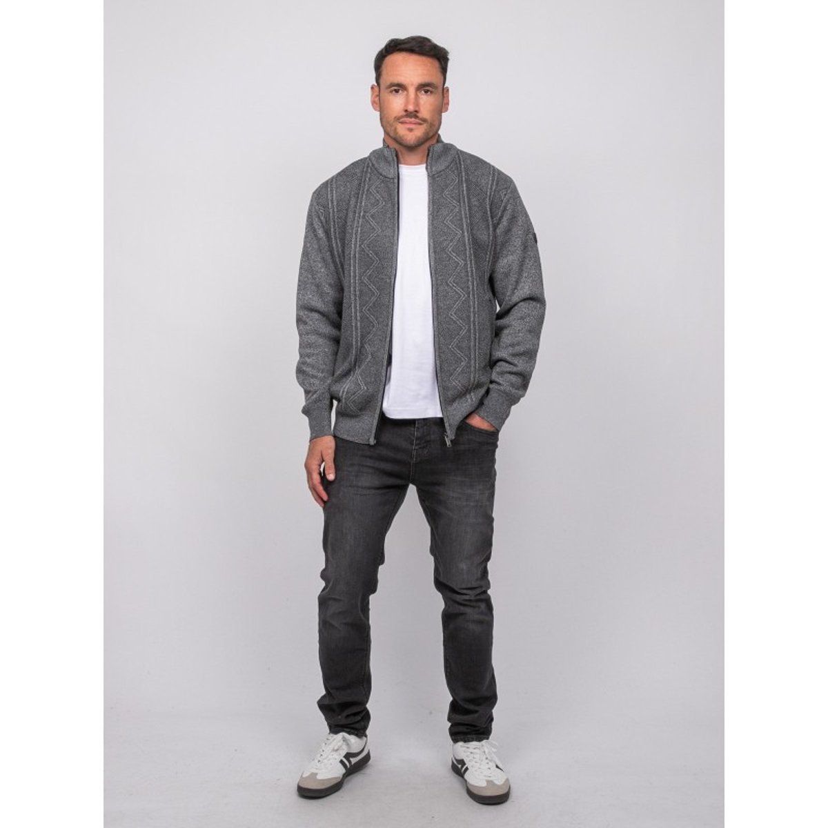 Gilet Zippé Col Montant Motif Géométrique Lideral gris, RITCHIE