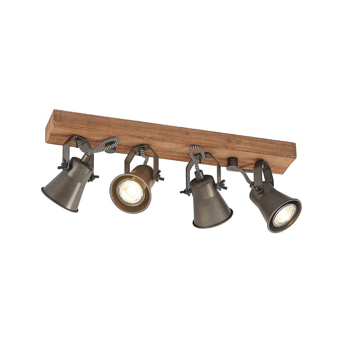 Projecteur halogène en bois vintage marron, noir, LINDBY