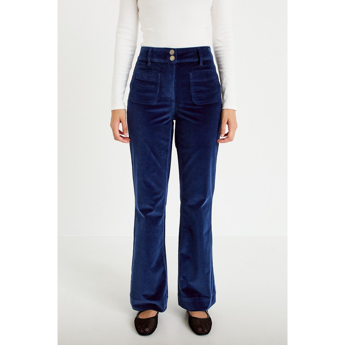 Pantalon bootcut taille haute velours bleu marine, CACHE CACHE