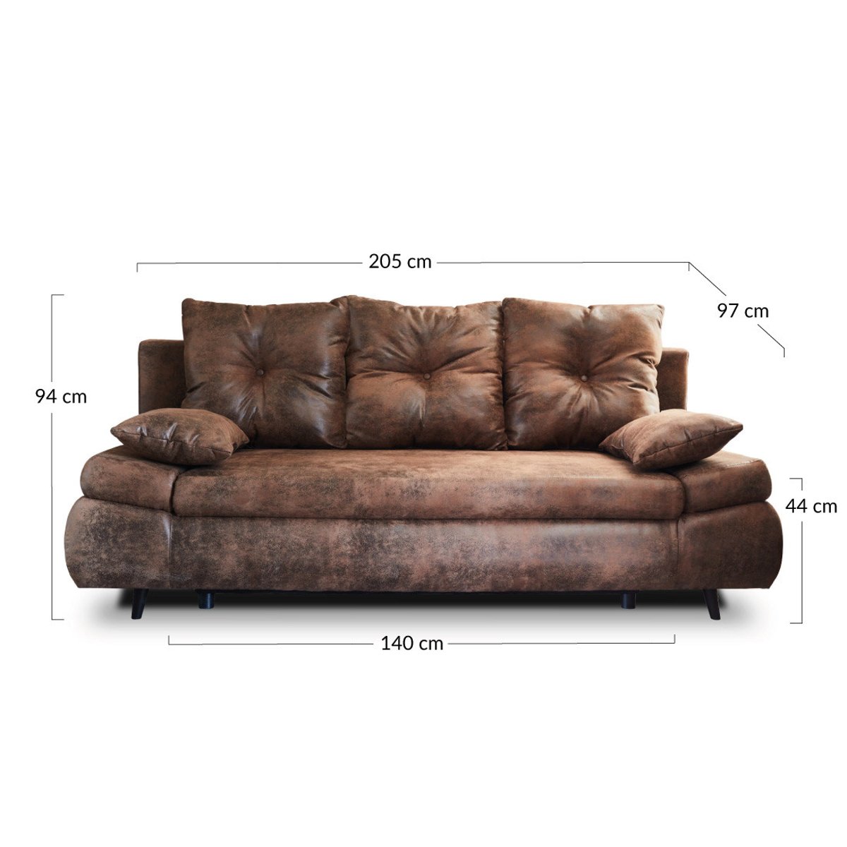 Canapé 3 places convertible style industriel, LARSON marron, BEST MOBILIER