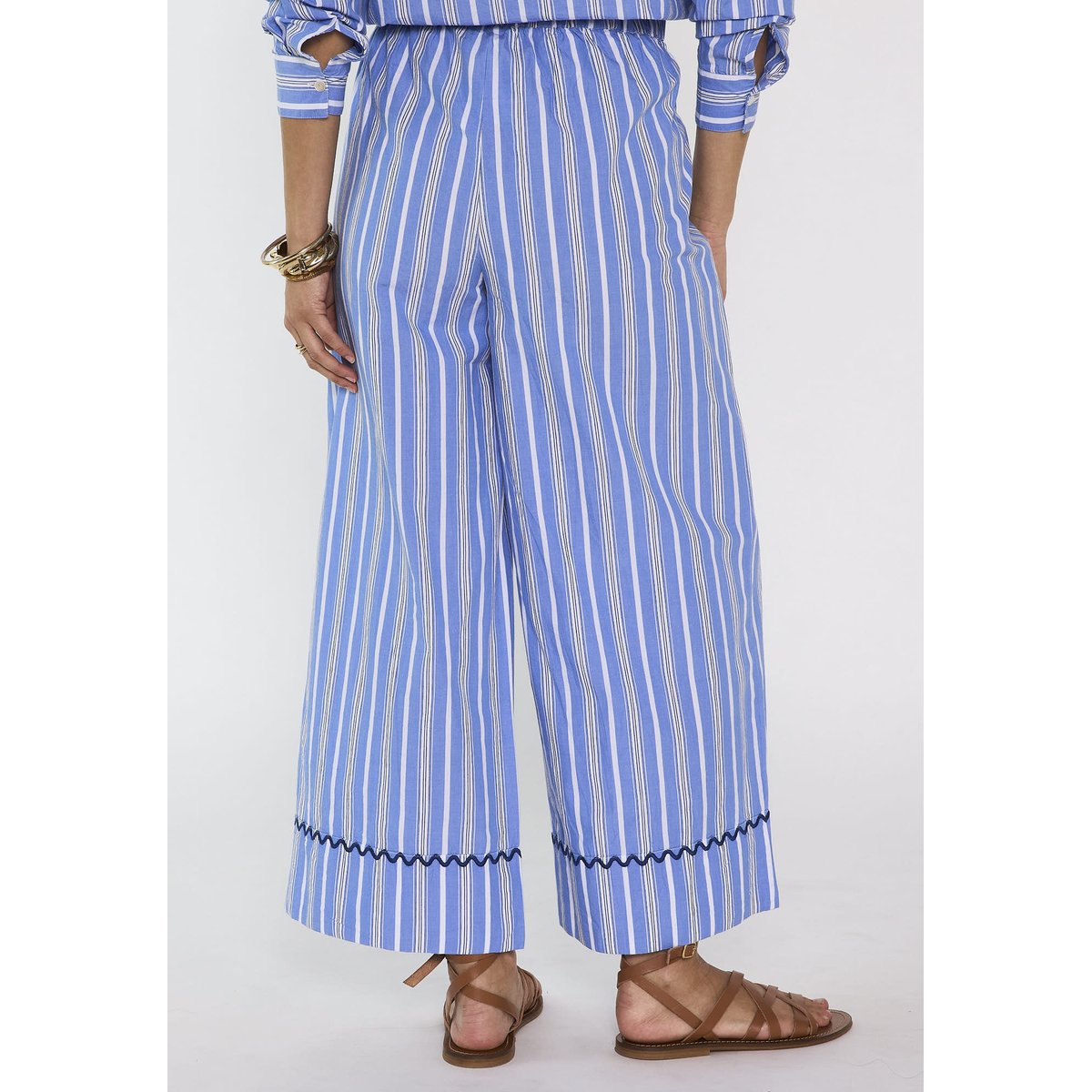 Pantalon rayé droit en coton LOUISETTE bleu roi, Maison 123