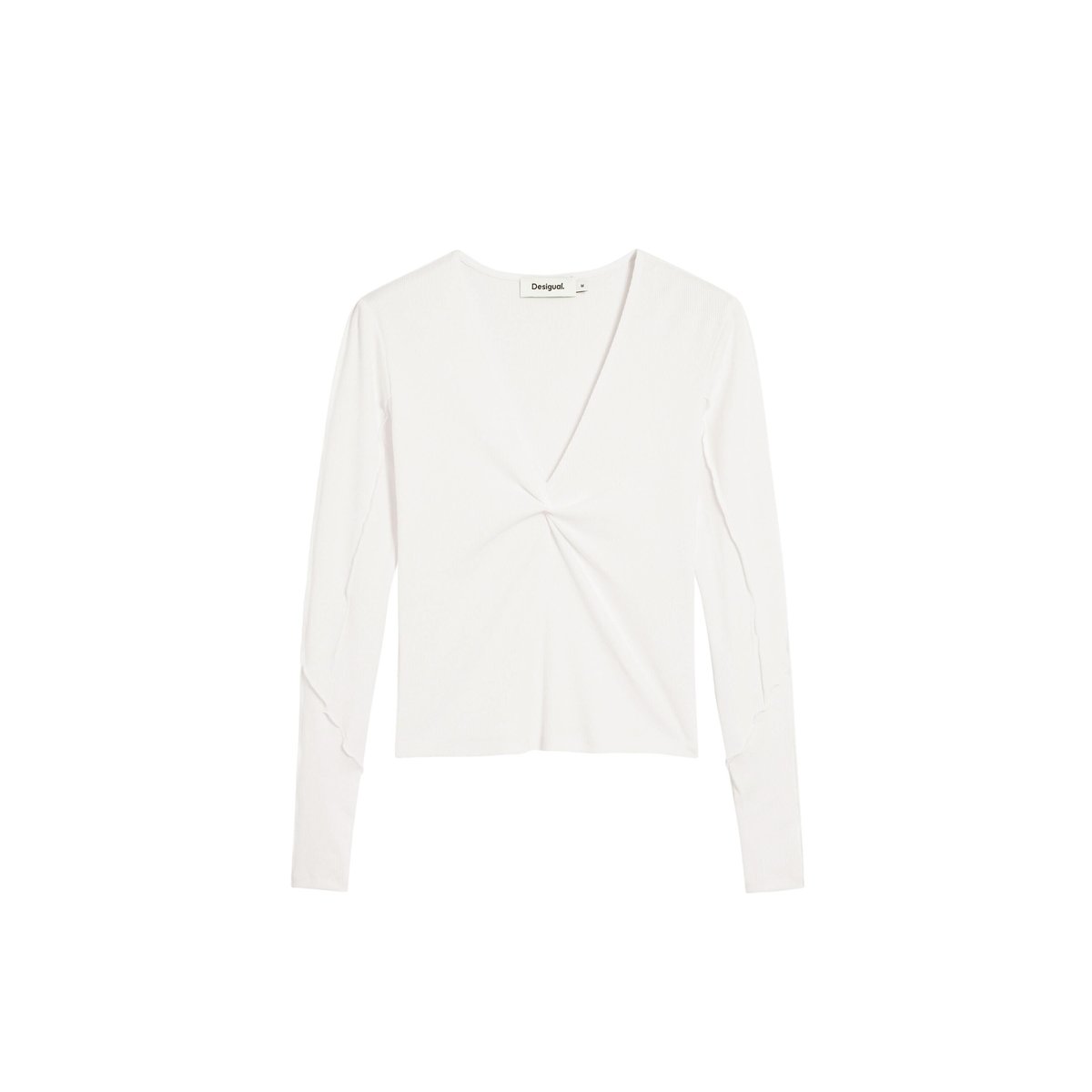 T-shirt nœud en maille côtelée blanc, DESIGUAL