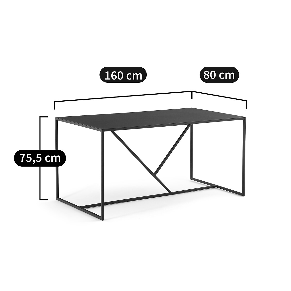 Table à manger, rectangulaire, en métal fer, 6 couverts, ABBY noir, LA REDOUTE INTERIEURS