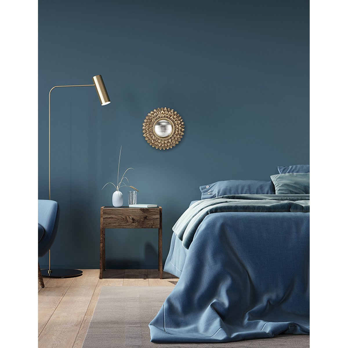 Miroir rond convexe avec contour pétales de fleurs 24cm or, EMDE