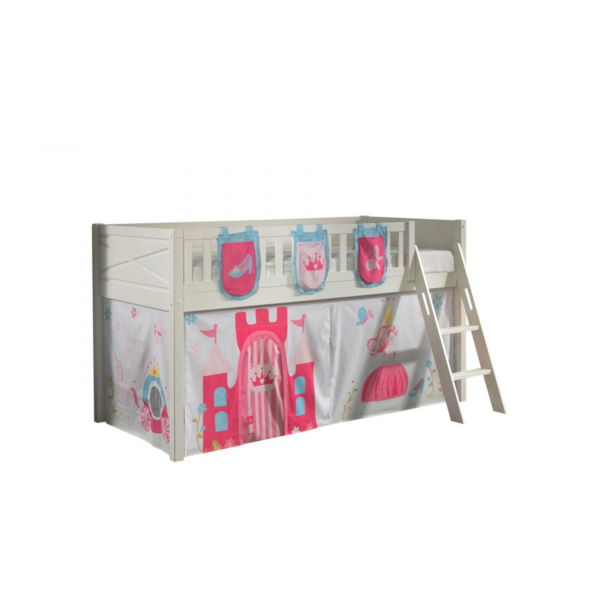 Scott Lit Mezzanine et Rideau Princess 3 Sacs Rangement couleur unique, VIPACK